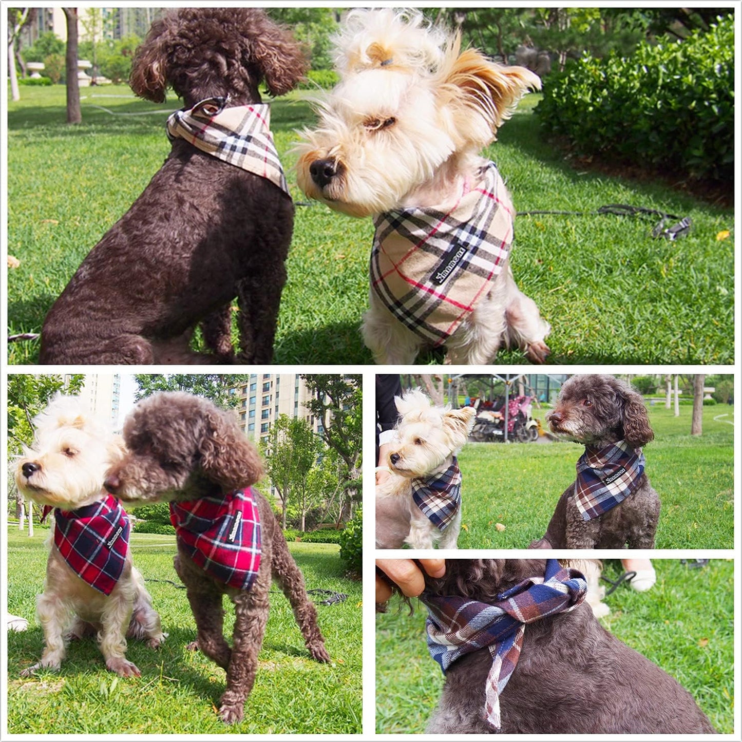 Adjustable Plaid Dog Bandanas,1PC Soft Washable Cotton Triangle Bib Kerchief Scarfs for Small Medium Large Dogs and Cats (Grey, Small)
