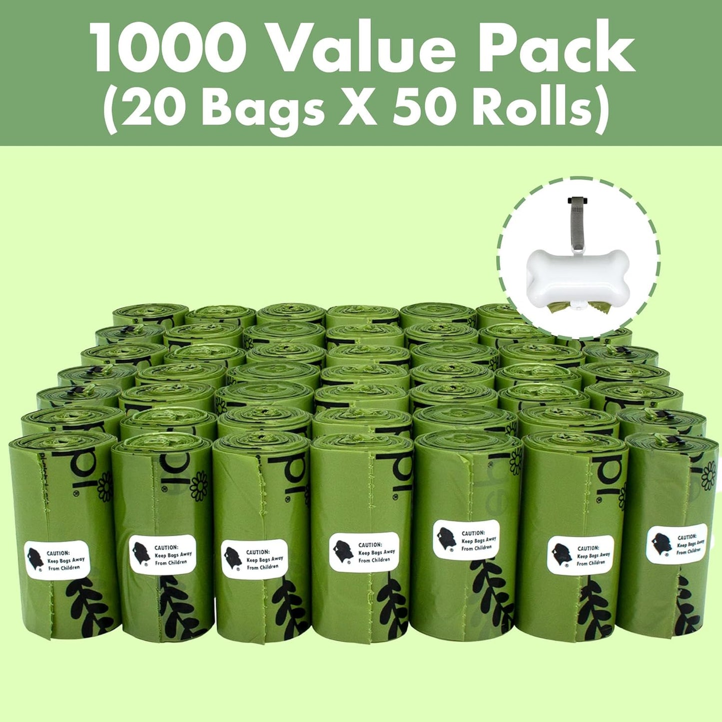 GORILLA SUPPLY Dog Poop Waste Bags with Dispenser and Leash Tie, 9" x 13", Green, 1000 Count