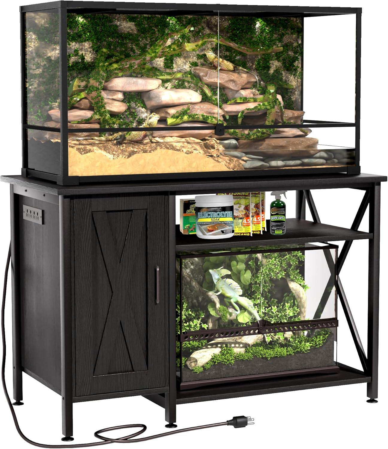 40-120 Gallon Reptile Tank Stand with Power Outlet, Terrarium Stand with Storage Cabinet, 48" X 24" Tabletop, Reptile Terrarium,Turtle Tank Black PG08XYB