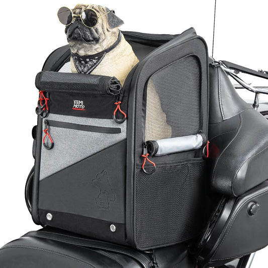 KEMIMOTO Motorcycle Dog Cat Carrier Bags Upgraded for Less Than 20 lbs Pets Carriers Portable Capacity Folding Backpack for Street Glide Road King with Passenger Seat Touring Trike Models Can AMS