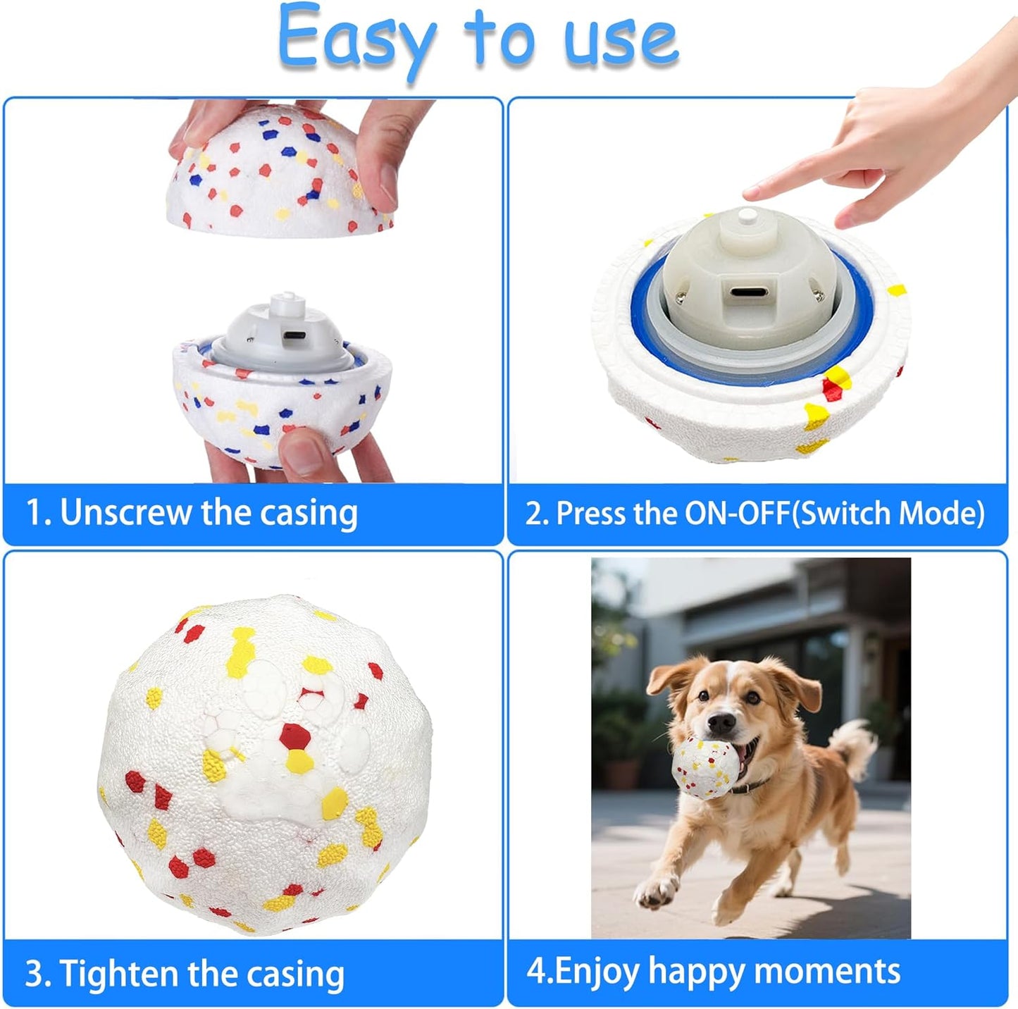 Interactive Dog Toys Dog Balls Activated Automatic Rolling Ball for Puppy Small Medium Dogs Smart Jumping Automatic Moving Bouncing and Rotating Ball Vibrating Keep Them Busy