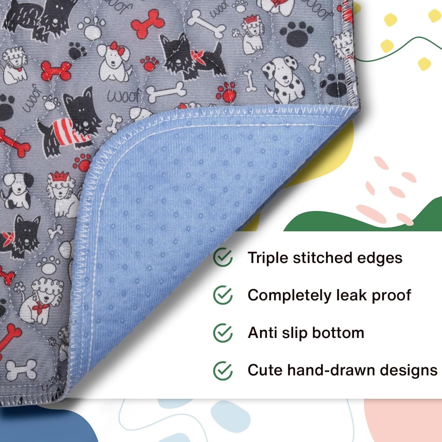 Caldwell's Pet Supply Co. 34x36 Washable Pee Pads for Dogs, Reusable Puppy Potty Mat, Whelping Rug, Waterproof Rug for Dog, Medium (Set of 2)