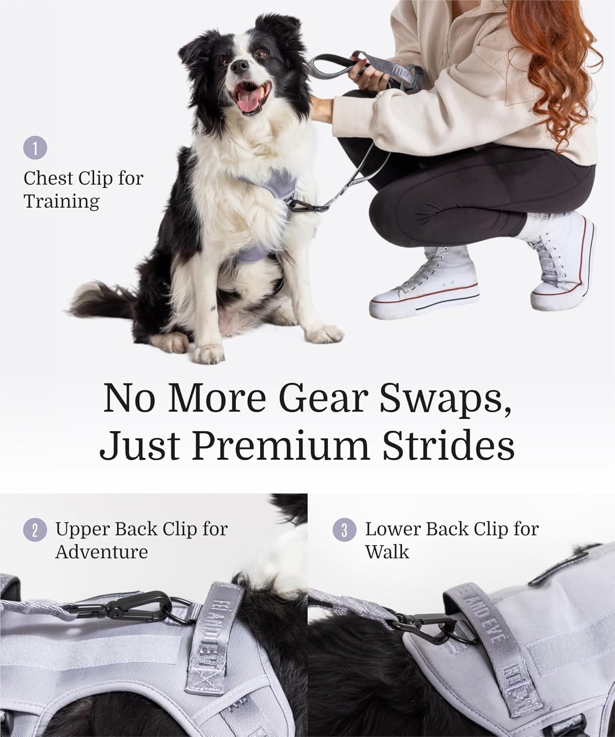 2025 New Edition, Fei & Eve MagEase Dog Harness - 3-Second Magnetic Buckles | 3-Point No-Pull Control | Heavy-Duty 900D Nylon | Dual Safety Handles | Breathable Mesh | Adjustable Fit | X-Large, Gray