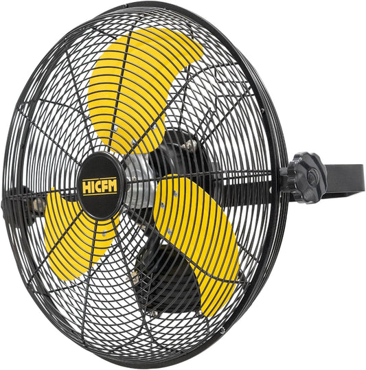 HiCFM 2600 CFM 14 inch Outdoor Wall Mount Fan, 3-Speed High Velocity Weatherproof Wall-Mounted Fans with IP44 Motor and Manual GFCI Plug for Patios, Greenhouse, and Gazebo - UL Listed