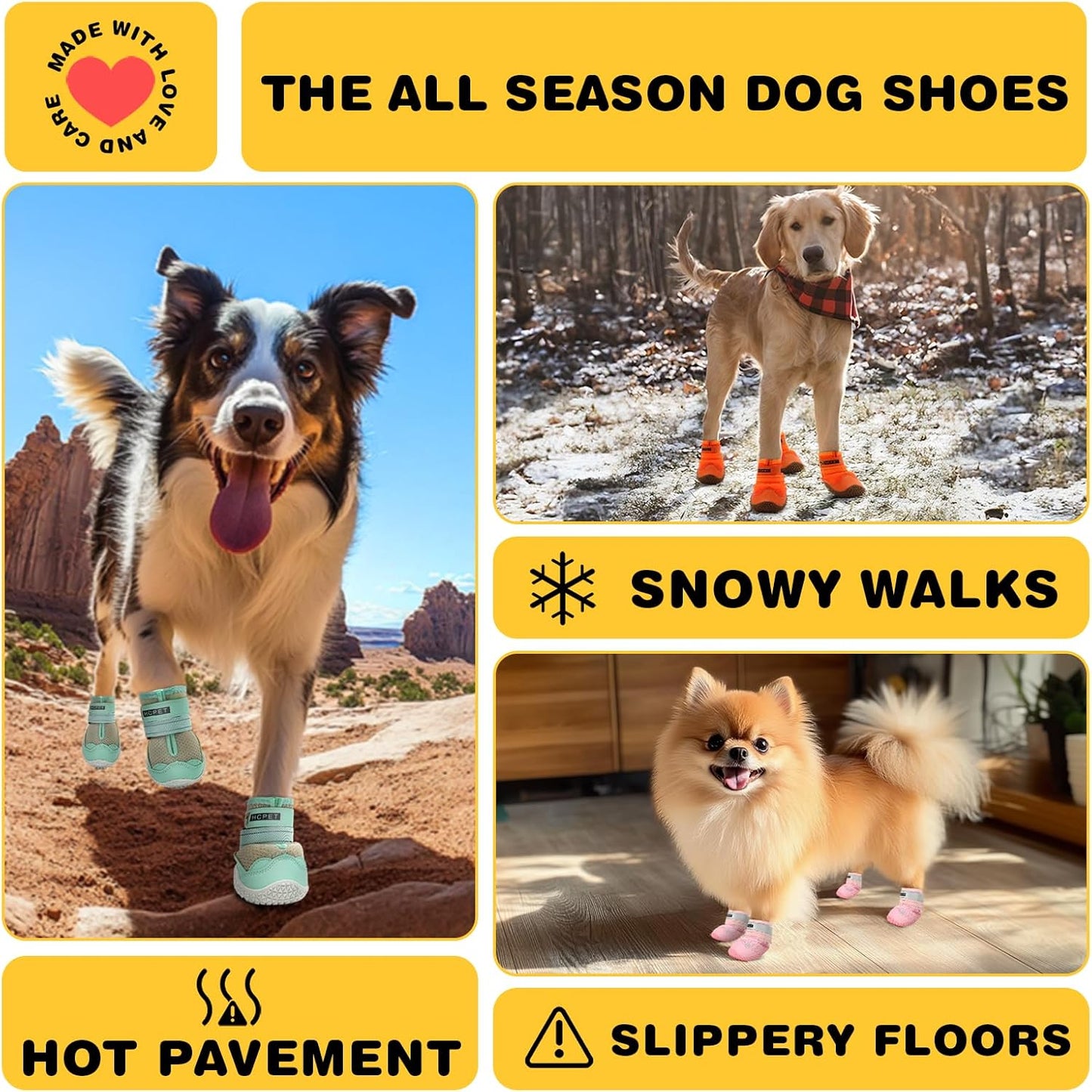 Hcpet Dog Shoes for Large Dogs, Waterproof Dog Booties for Small Medium Dogs, Anti-Slip Dog Boots & Paw Protectors for Hot Pavement Winter Snow Hiking with Reflective Straps Khaki Size 1