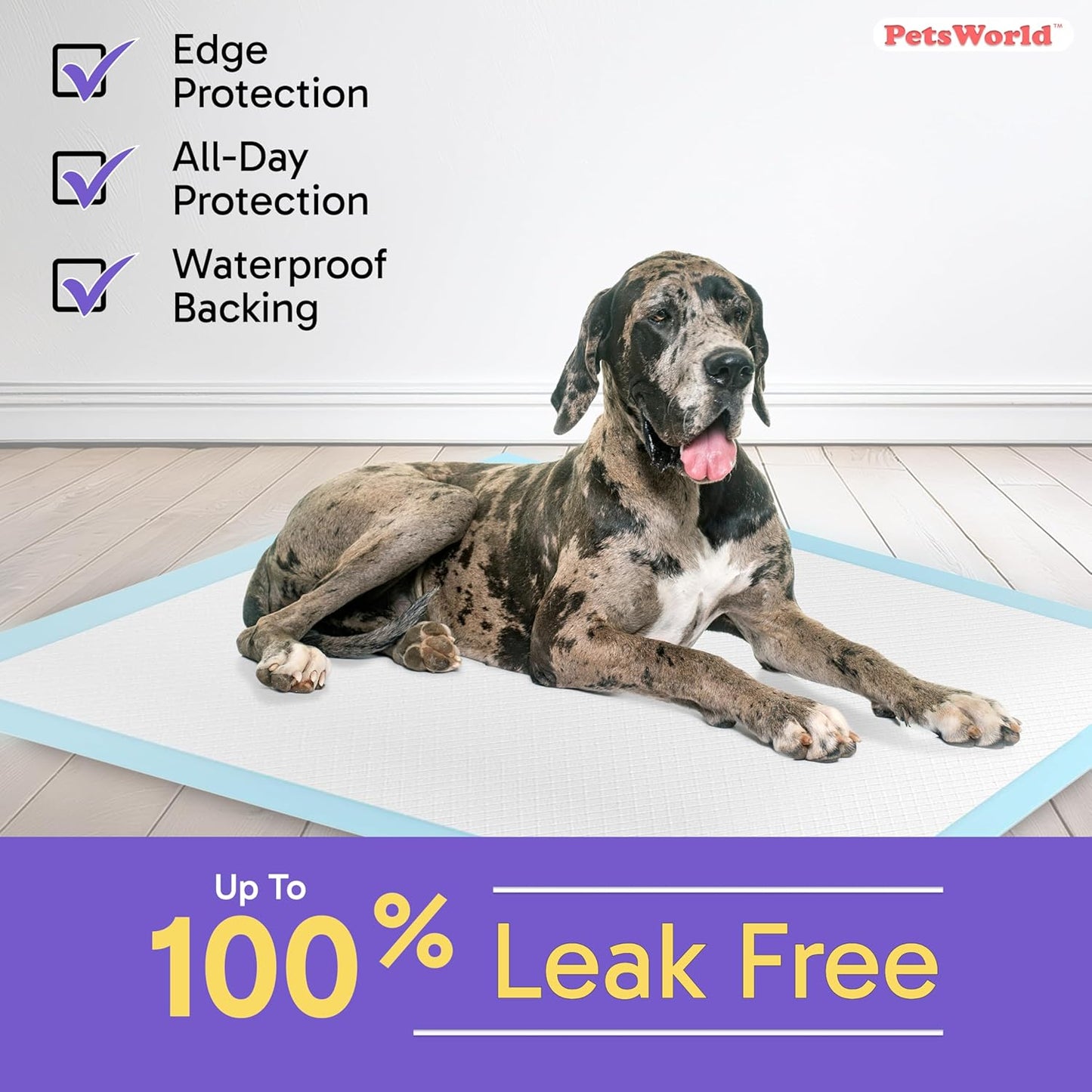 PETSWORLD Giant Dog Potty Pads, Odor-Eliminating, 36" x 36", Ultra Absorbent 5-Layer Leak-Proof Training Pads for Dogs & Cats (36x36, 200 Count)