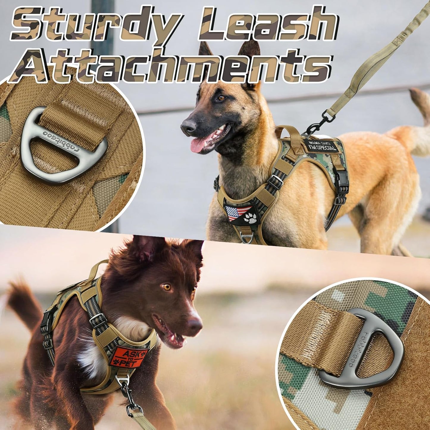 rabbitgoo Tactical Dog Harness Medium Sized Dog, No Pull Military Service Vest with Handle & Molle, Easy Control for Training Walking, Adjustable Reflective Straps, Brown camo, M