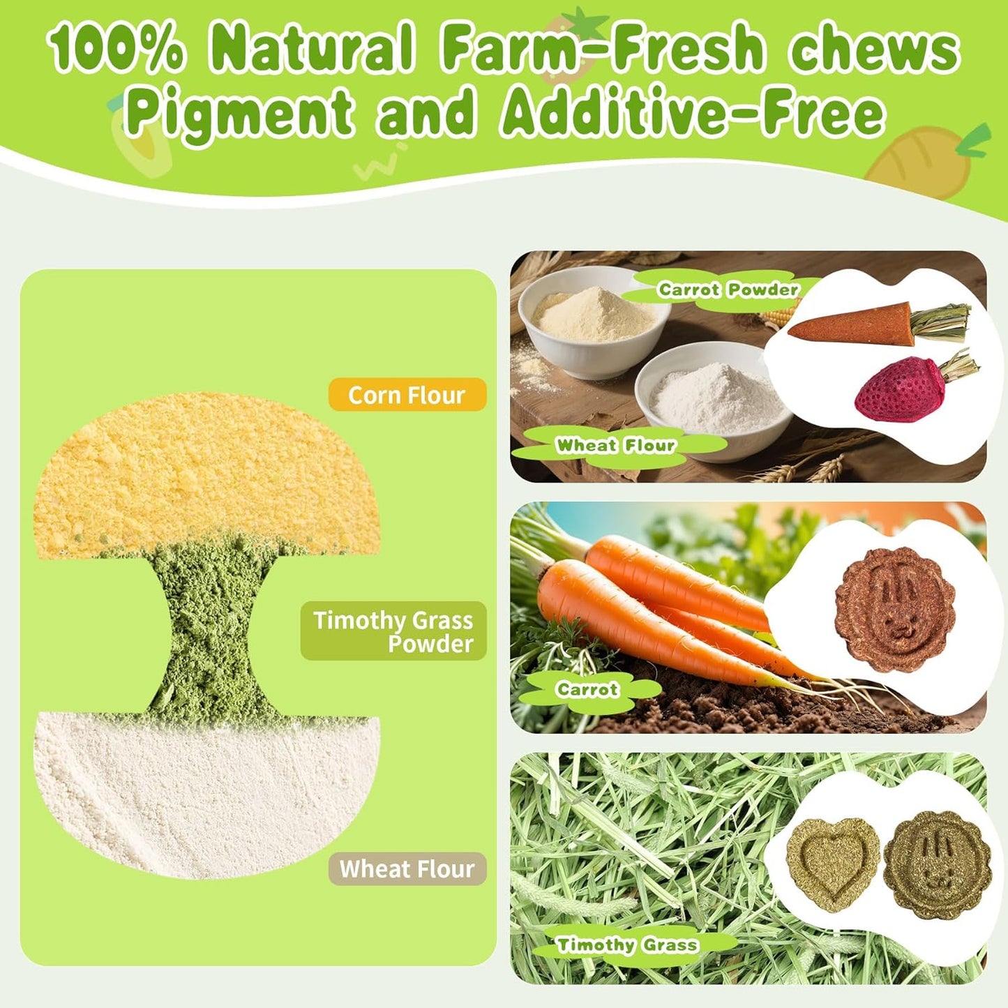 10 PCS Guinea Pig Chew Toys for Teeth, Rabbit Chew Toys Contain Natural Timothy Apple Core, Grass Cake, Carrot and Strawberry;Hamster toys for Bunny Chinchilla Gerbil Dental Care & Treat Teething