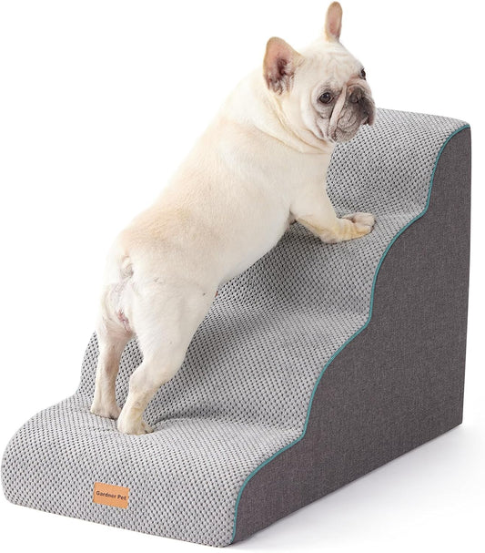 Gardner Pet Dog Stairs for Small Dogs 19.7" H, Curved 4-Step Pet Stairs, Dog Steps for High Bed (18-24 in), Couch with Durable Non-Slip Waterproof Fabric Cover and CertiPUR-US Certified Foam