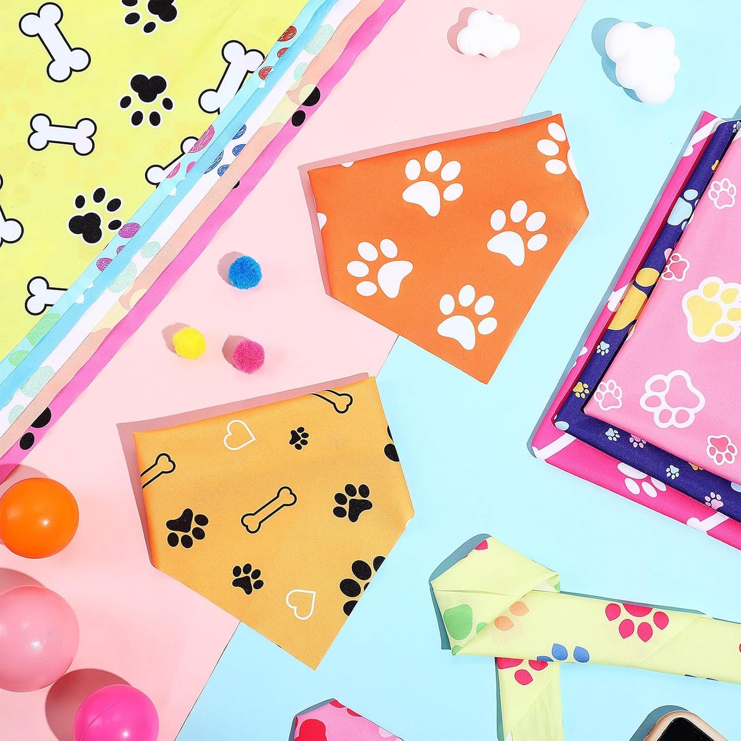 Abbylike 50 Pcs Paw Print Dog Bandanas Bulk Cute Footprint Bandanas for Dogs Triangle Kerchief Bib Scarf for Pets Halloween Party Costume Photo Props Daily Accessories Pet Shops (19.7 x 13.8 x 13.8)