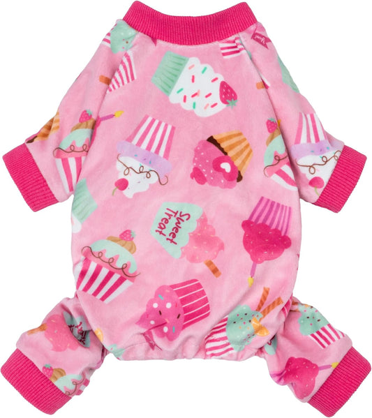 Fitwarm Cupcake Dog Pajamas, Birthday Outfit for Small Dogs Girl, Cozy Pet Onesie with Feet, Pink, XXL