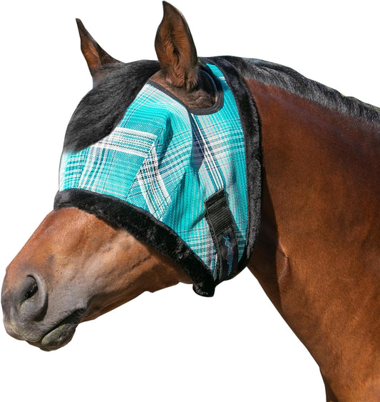 Kensington Fly Mask with Fleece Trim for Horses — Protects Face and Eyes from Flies and Sun Rays While Allowing Full Visibility — Breathable and Non Heat Transferring, Large, Atlantis