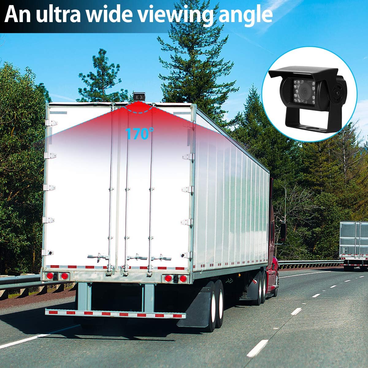 Backup Camera System Kit 7" LCD Reversing Monitor +Rear View Back Up Camera with 170 ° Wide Angle, Waterproof IP68, 18 Infrared Night Vision for Trucks/RV/Trailers/Bus/Vans/Box Truck