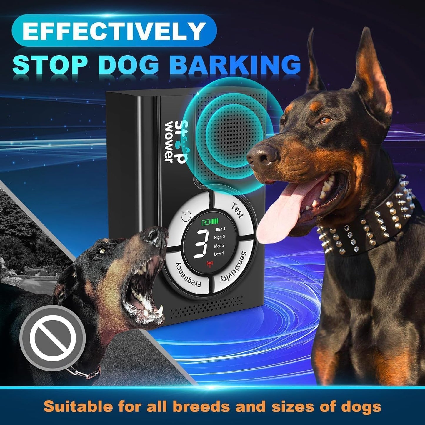 Dog Training & Behavior Aids,Anti Barking Device and Dogs Bark Control Device of 33ft Range,Dog Barking Deterrent with 3 Levels,Outdoor Dogs Barking Control Device with Waterproof