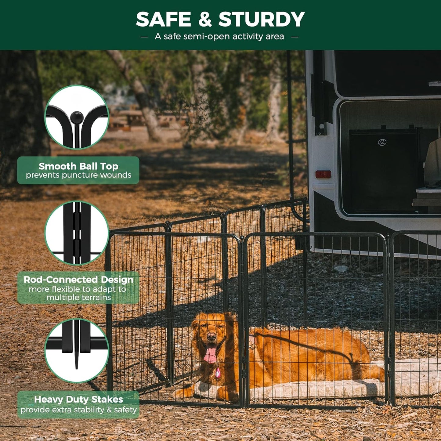 FXW Rollick Unleashed Dog Playpen for Indoor, Yard, RV Camping, 32 inch 32 Panels for Small and Medium Dogs, Black│Patented