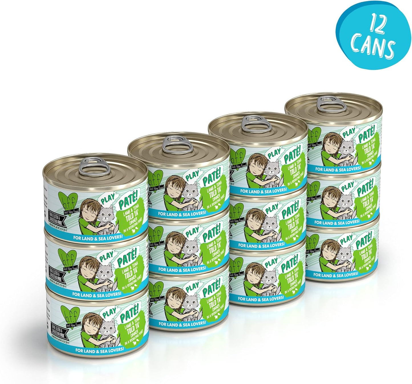 Weruva B.F.F. Play - Best Feline Friend Paté Lovers, Aw Yeah!, Lamb & Tuna Told Ya' with Lamb & Tuna, 2.8oz Can (Pack of 12)