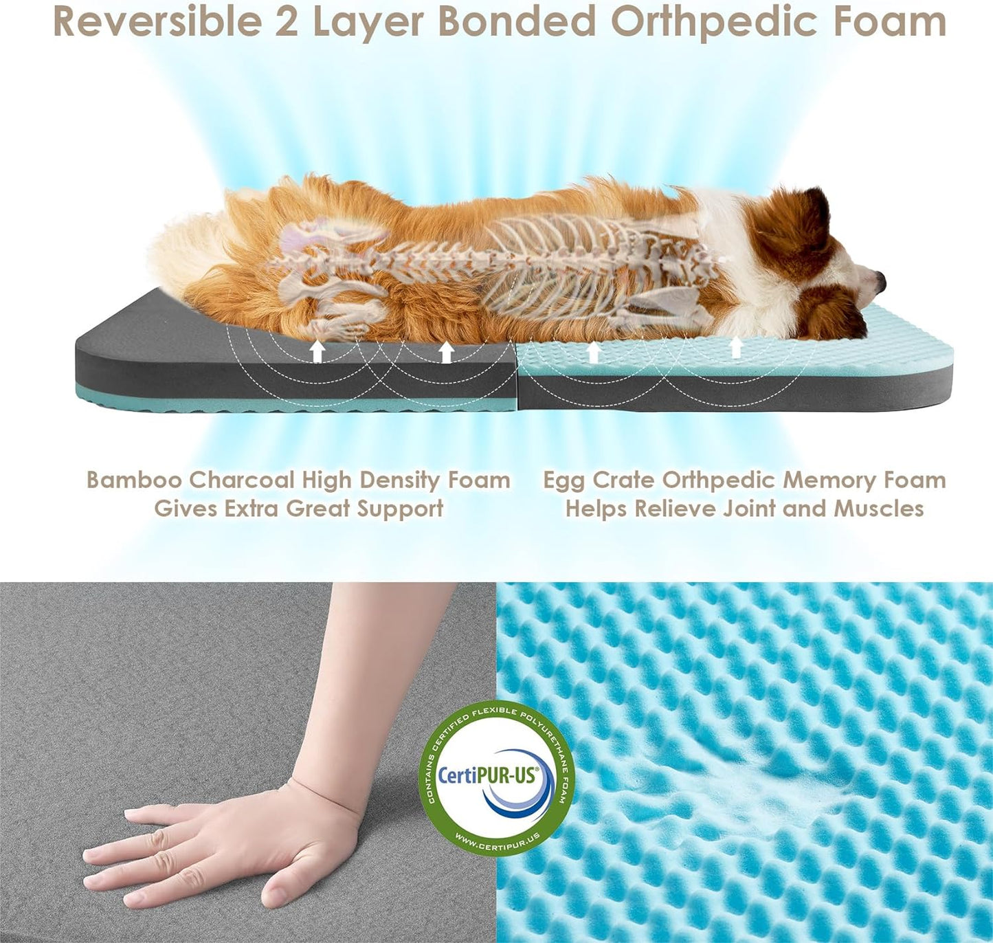 EHEYCIGA Foldable Human Dog Bed, Orthopedic Memory Foam Human Sized Dog Bed, Waterproof Pet Bed for People, Faux Fur Pet Couch for Adult, Black, 72"x44"x11"
