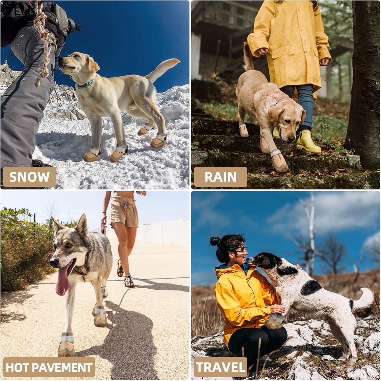 Hcpet Dog Boots for Large Dogs, Dog Shoes for Hot Pavement Winter Snow, Paw Protector Dog Booties Designed for Comfort and Breathability, Outdoor Booties for Small Medium Dogs for Hiking Brown Size 1