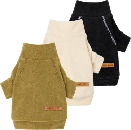 Fitwarm 3 Pack Classic Fleece Dog Sweater, Winter Clothes for Small Dogs Boy Girl, Turtleneck Dog Sweatshirt, Pet Pullover Jumper, Cat Apparel, Black, Olive Green, Cream, XS