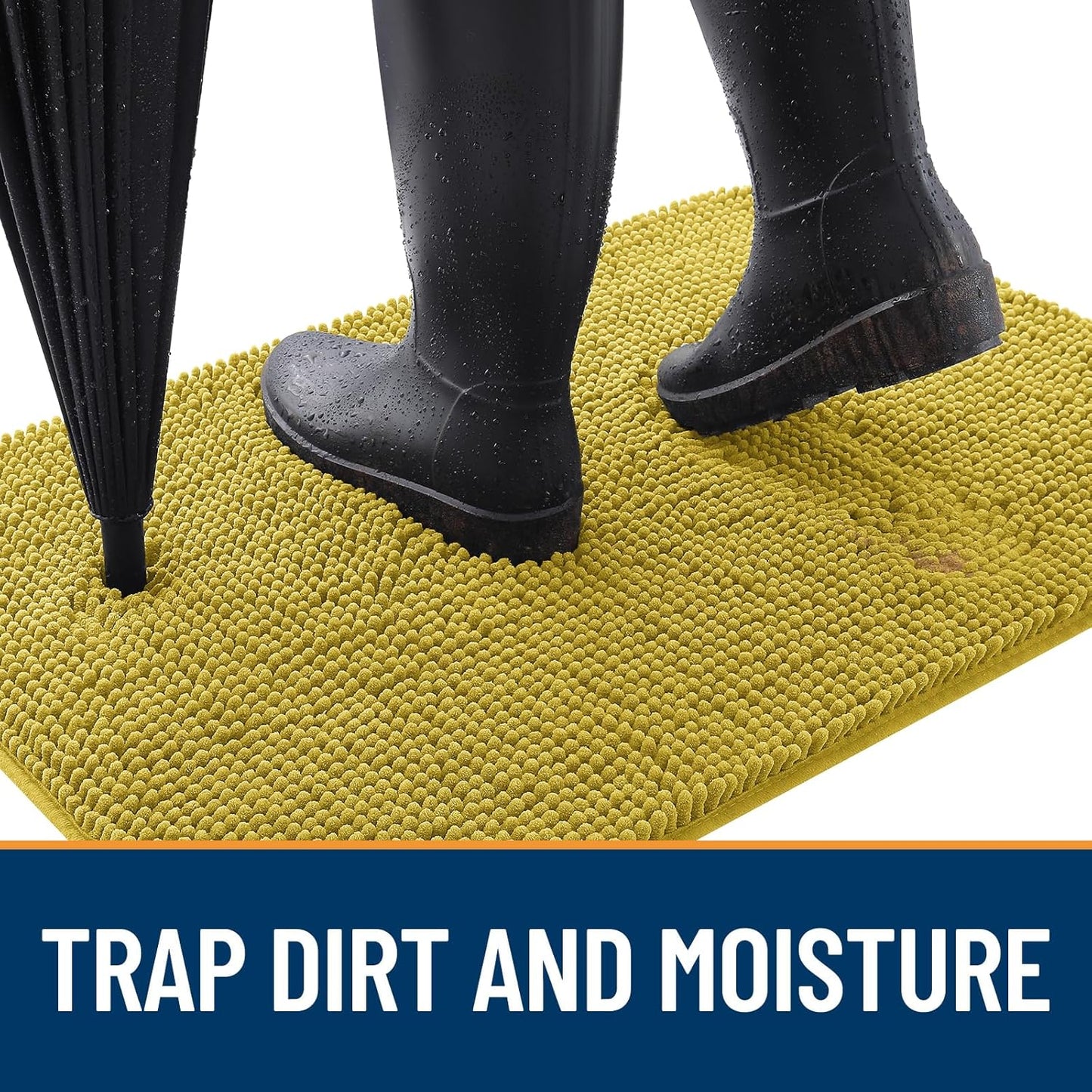 OLANLY Dog Door Mat for Muddy Paws 36x24, Absorbs Moisture and Dirt, Absorbent Non-Slip Washable Doormat, Quick Dry Chenille Mud Mat, Entry Indoor Entryway Carpet for Inside Floor, Mustard Yellow