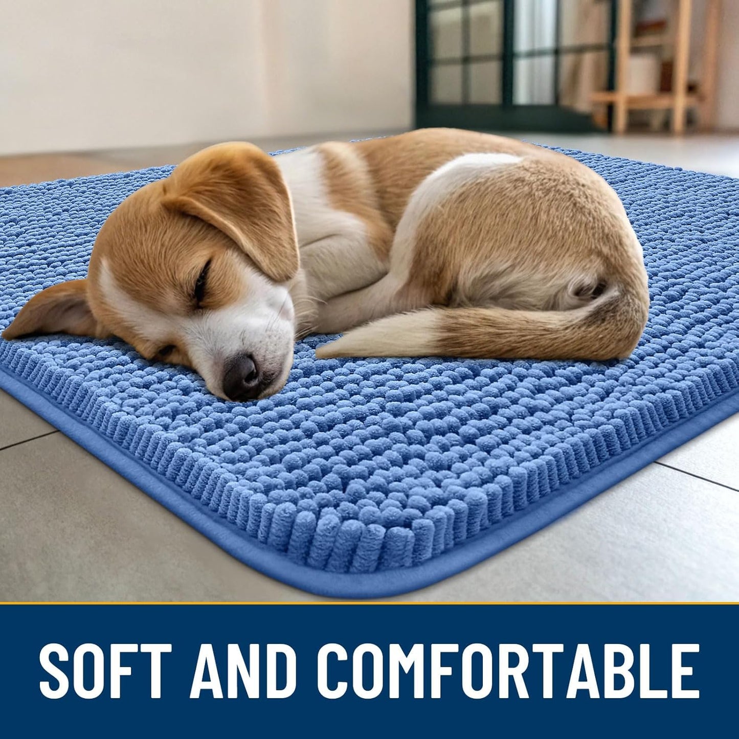 Smiry Dog Door Mat for Muddy Paws 24x16, Absorbs Moisture and Dirt Doormat, Non-Slip Washable Quick Dry Chenille Front Door Mat Indoor Entrance, Entryway Carpet for Inside Floor, Cornflower Blue