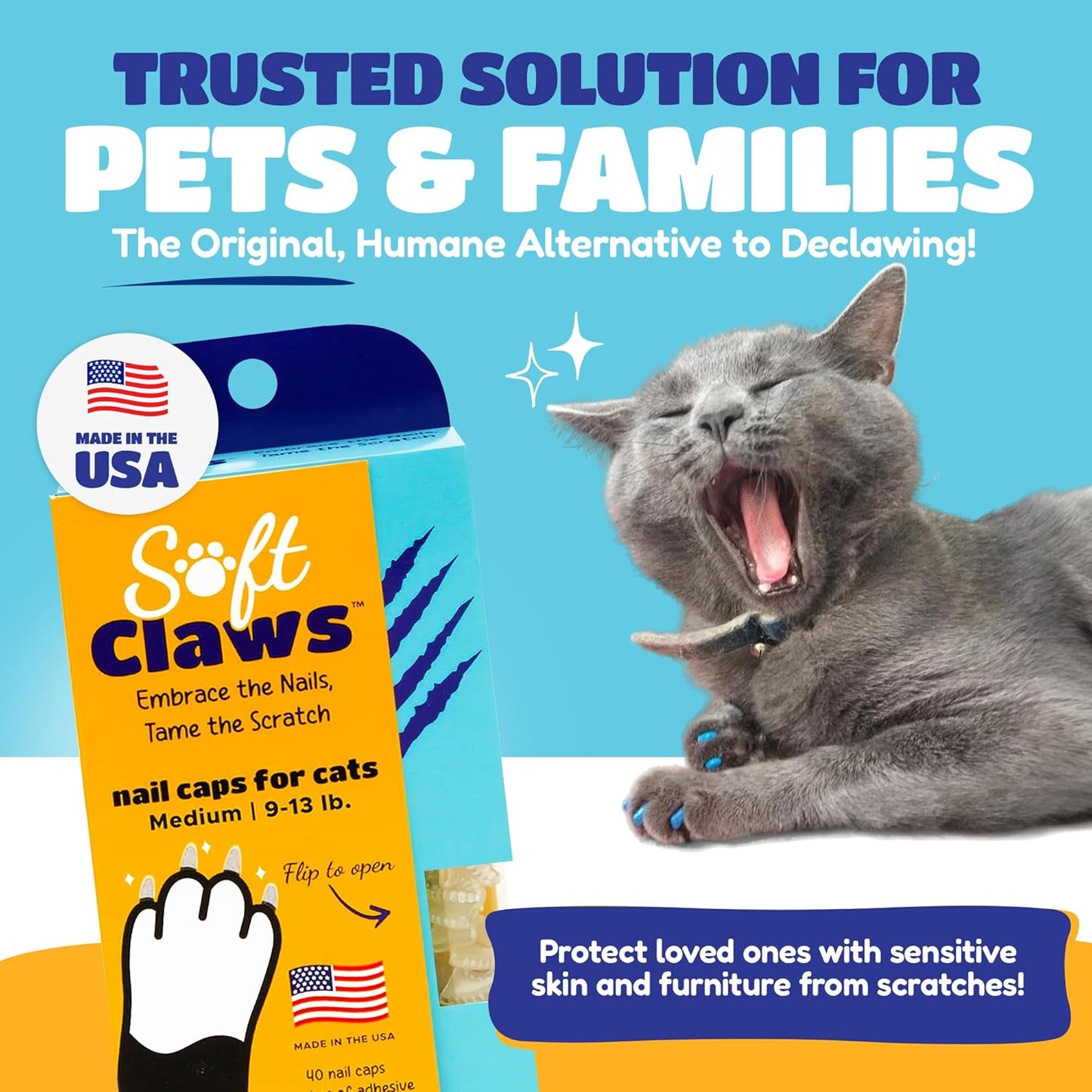 Soft Claws Cat Nail Caps for Medium Cats – (40 Caps, Black & Purple) - Made in USA - Veterinarian-Developed | Protects Furniture & Skin - Easy to Apply, Long-Lasting Anti-Scratch Soft Cat Claw Covers