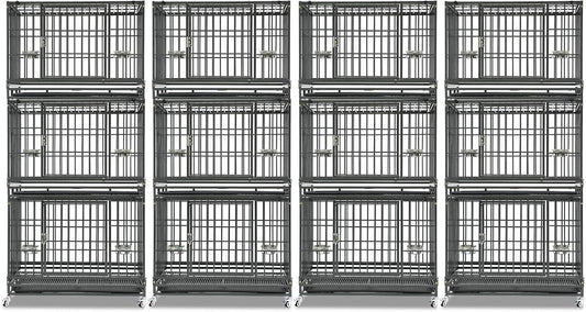 Homey Pet Three Levels 37 Inch Dog Crate 4 Pack, Escape Proof Dog Cage Kennel Indoor with Top Access and Lockable Wheels, Removable Tray, Heavy Duty Dog Crates for Medium/Small Dogs