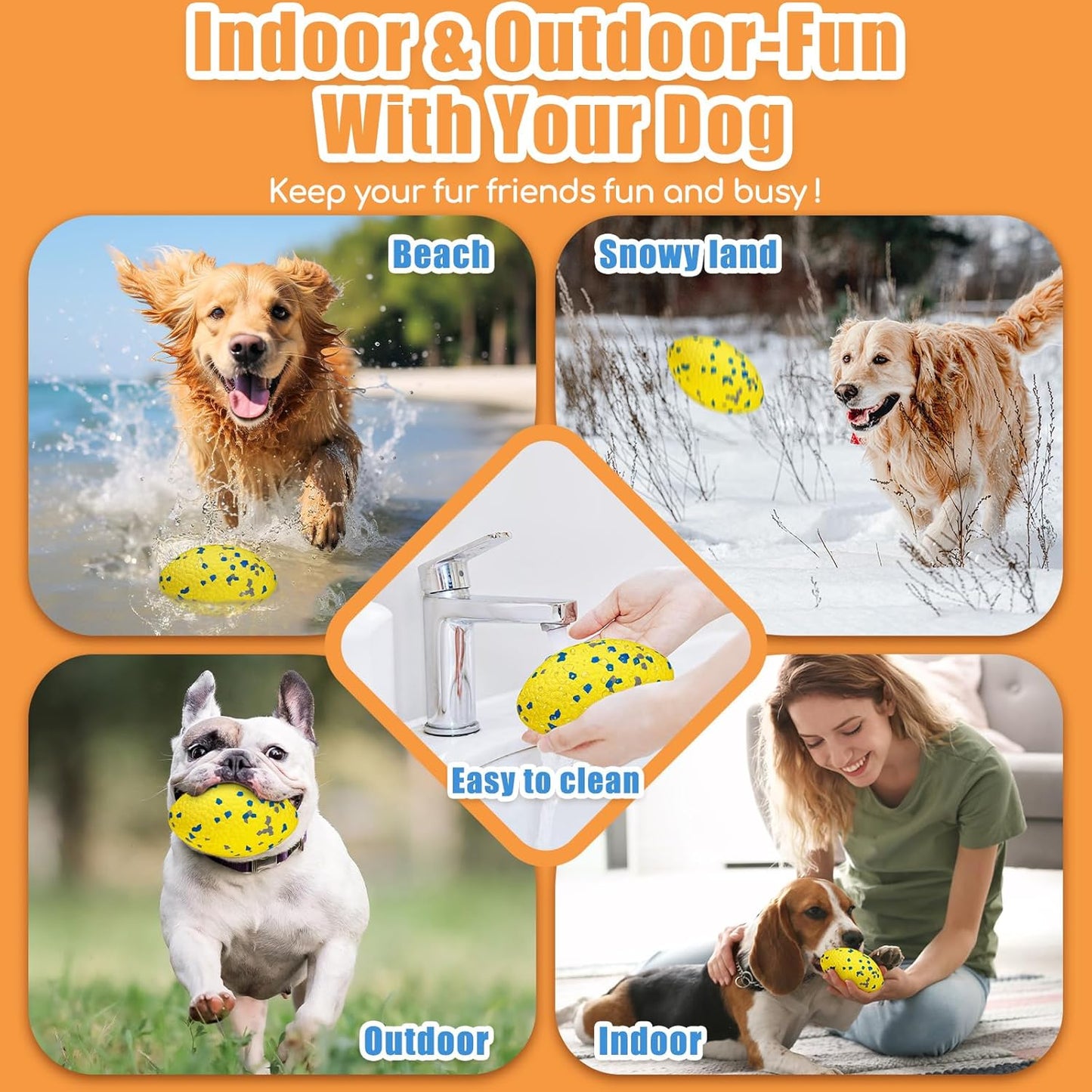 4.72" Indestructible Large Rugby Balls for Aggressive Chewers Durable Olive Bouncy Interactive Football Toy for Dogs Fetch Game Lightweight Floating Outdoor Training, Yellow