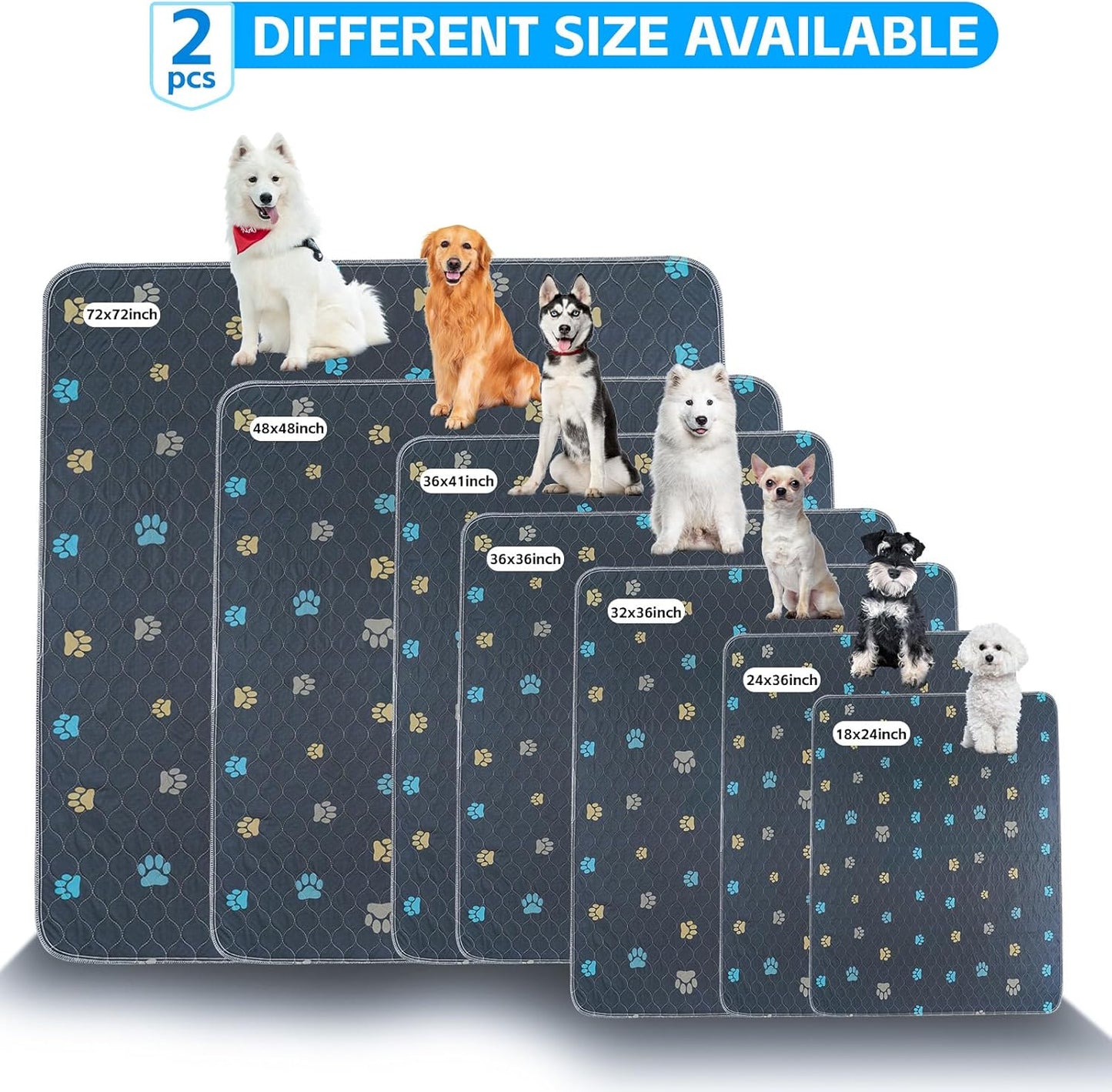 Aitmexcn Washable Puppy Dog Pee Pad, 2PCS 100% Waterproof Whelping Training Mat for Puppy/Senior Dog, Fast Drying Reusable Puppy Pads for Indoor, Outdoor and Car Travel- 24'' x 36''