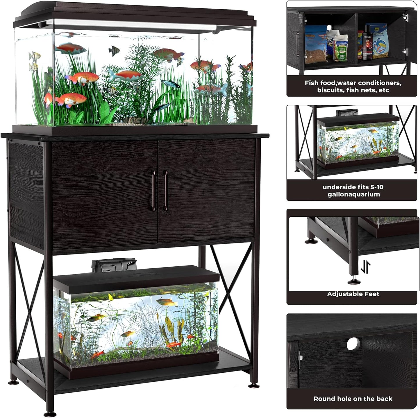 20-29 Gallon Aquarium Stand Metal Frame Fish Tank Stand with Cabinet Storage, for 20 Gallon Long Aquarium,30.7" L*16.5" W Tabletop,330LBS Capacity Black PG01YGB