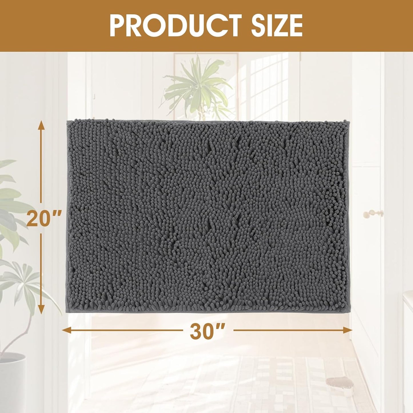 4 Pieces Muddy Door Mats for Dogs, Chenille Absorbent Pet Mats, Quick Dry, Trap Dirt Non Slip Heavy Indoor Doormat Soft Dog Bed Mat Front Inside Door Mat for Indoor Outdoor Entrance,Grey