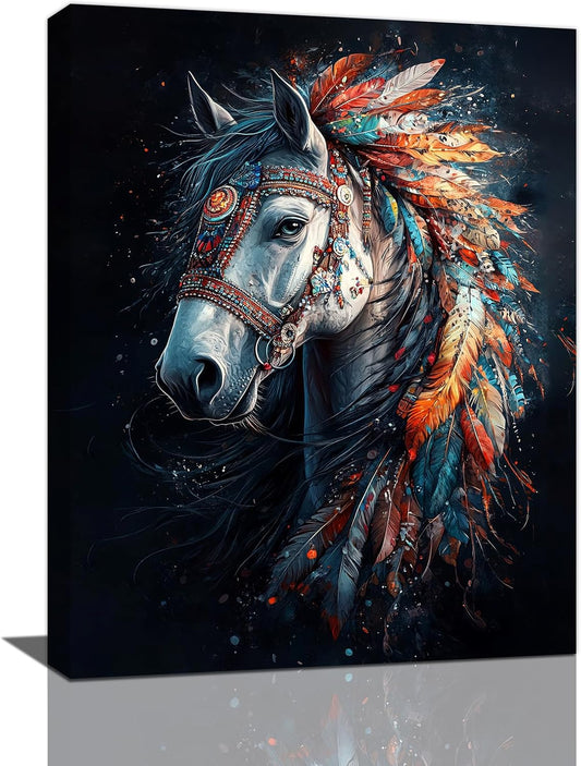 Horse Pictures Wall Art, Horse Animal Bathroom Wall Decor, Aesthetics Modern Framed Painting Elegant Canvas Artwork for Bathroom Bedroom Living Room Decorations 20"L x 16"W
