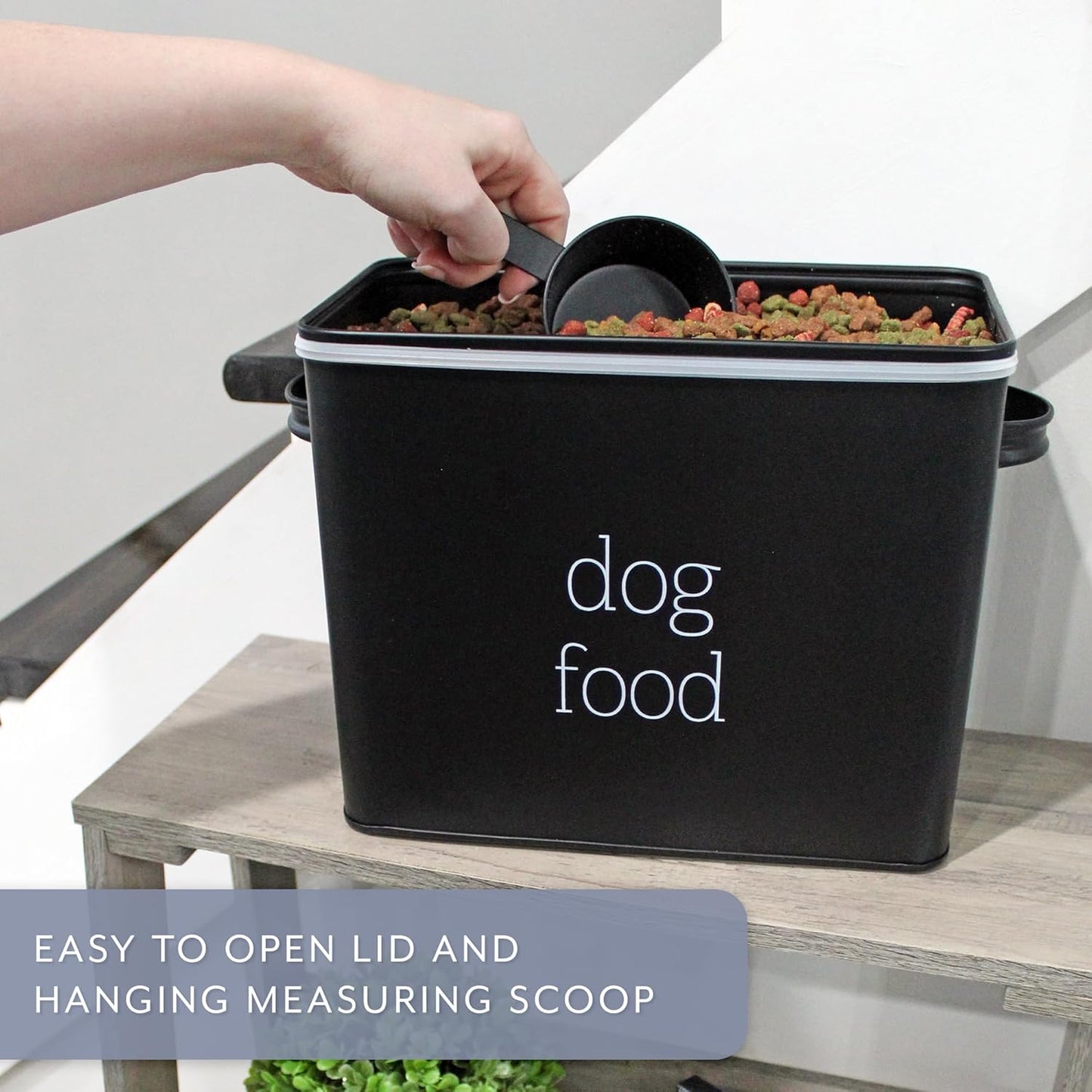 AuldHome Design Retro Dog Food Canister (Black); Modern Farmhouse Style Storage Bin for Pet Food