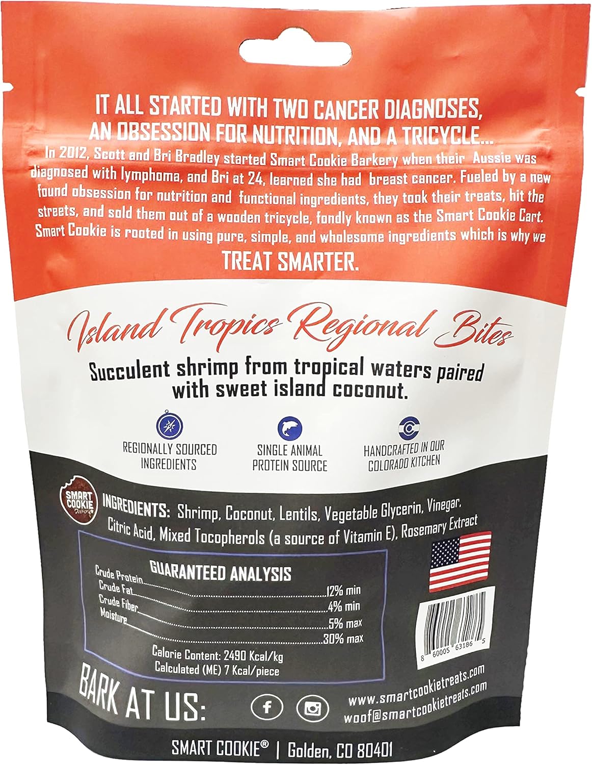 Smart Cookie All Natural Soft Dog Treats - Shrimp & Coconut - Healthy Dog Treats for Allergies, Sensitive Stomachs - Chewy, Grain Free, Human-Grade, Made in The USA - 5oz Bag, 2 Pack