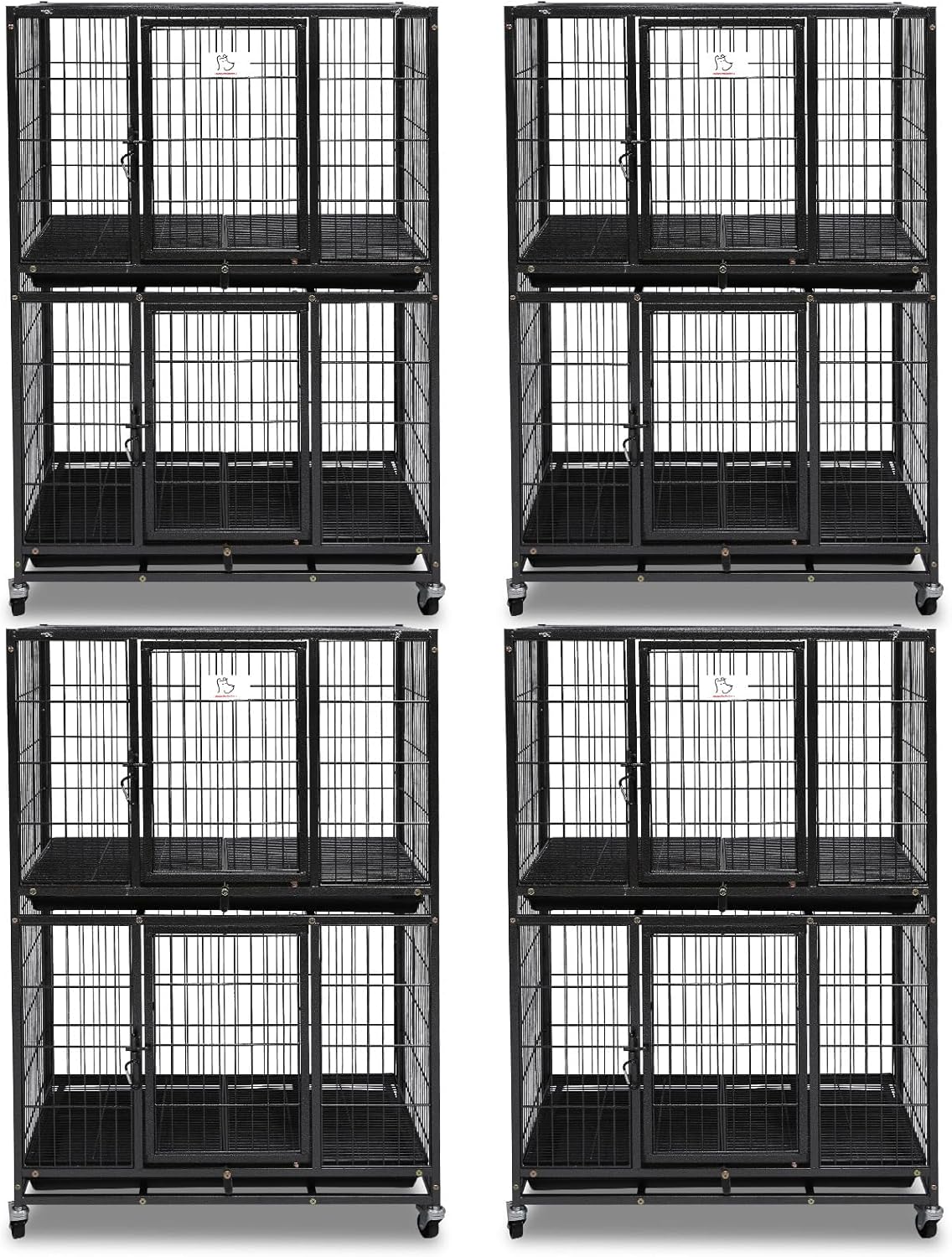 Homey Pet Four Packs 31 Inch Stackable Heavy Duty Dog Crate Cage Kennel with Four Lockable Wheels, Removable Tray, Escape Proof Wire Drop Dog Crates for Small Dogs (Two Tiers)
