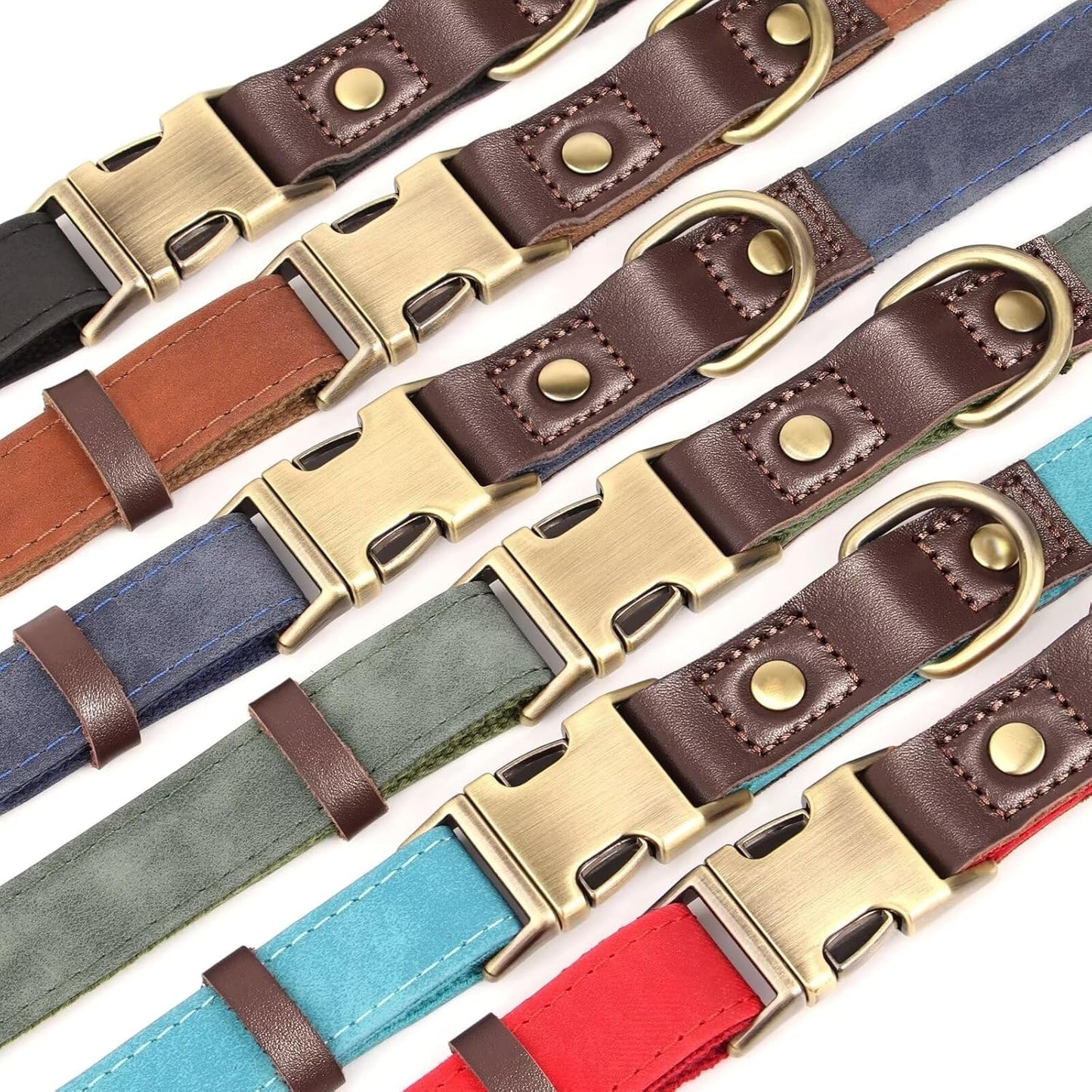 Didog Soft PU Leather Dog Collar for Large Dogs,Classic Adjustable Dog Collars with Quick Release Metal Buckle,Easy Clean and Comfortable with Nylon Lining,Blue,L Neck 15-23"