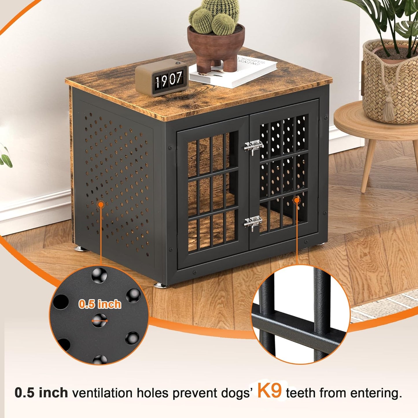 26" Heavy Duty Dog Crate Furniture for Small Dogs, Metal Kennel for High Anxiety Dogs, Chew Proof Pet Cage Indoor, Decorative Dog Kennel End Table