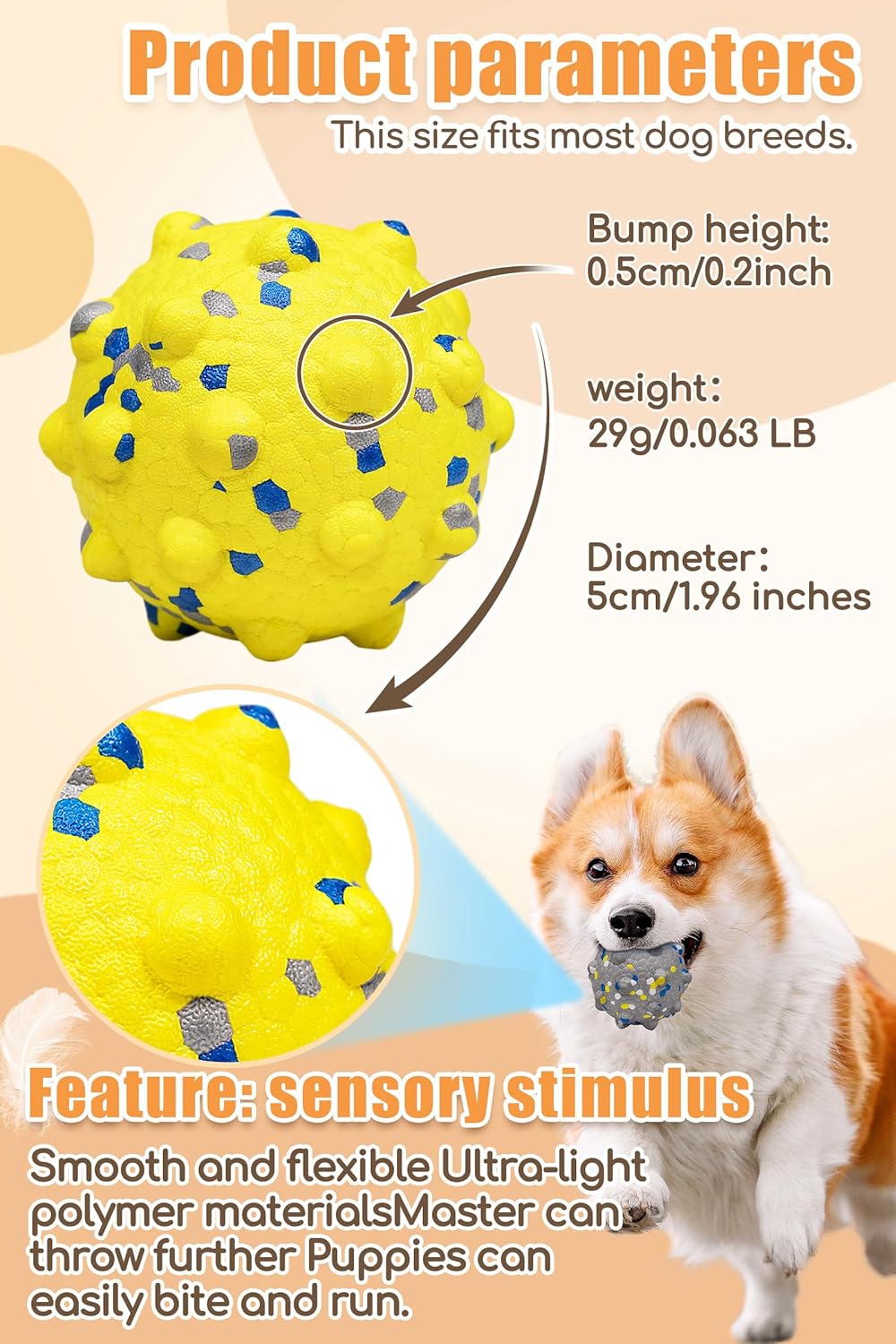 1.96'' Dog Balls for Dogs Aggressive Chewers Indestructible Tennis Durable Bouncy Interactive Dog Toy Balls for Fetch Game Floating Training(Yellow Small)