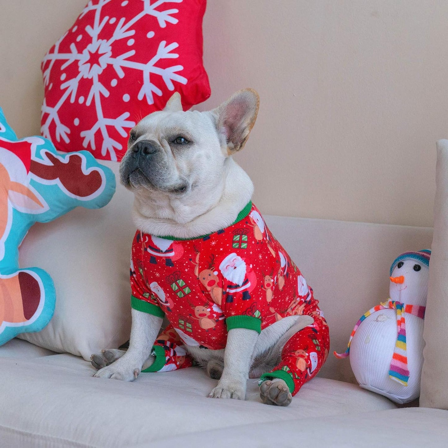 CuteBone Small Dogs Christmas Outfit Soft Puppy Onesies Pjs Dog Pajamas Pet Coat Cat Apparel Comfy Doggie Jumpsuit Bodysuit for All Seasons P135XL