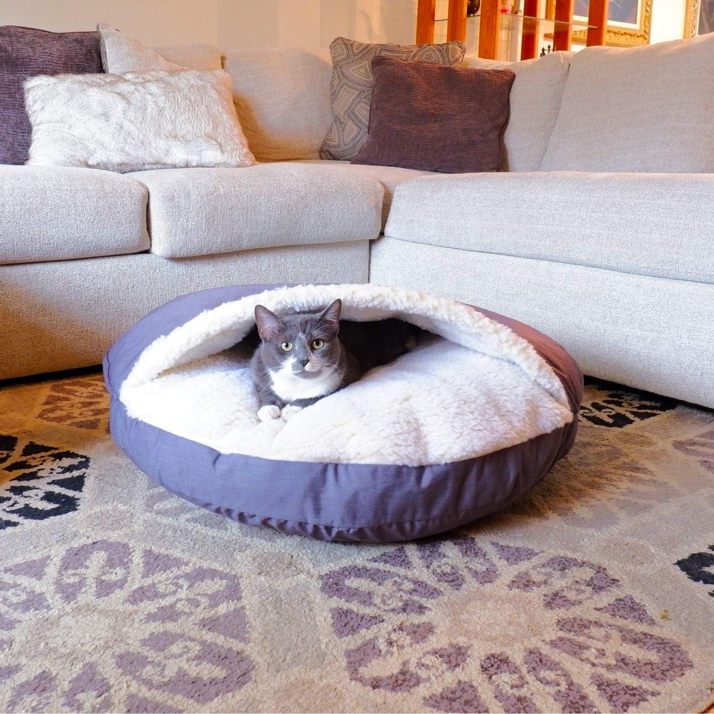 Snoozer Cozy Cave Dog Bed - Indoor Dog Bed with Cover Cave, Covered Calming Burrow for Medium & Large Sized Pets with Blanket Attached, Enclosed, Washable - XL, Heather Gray