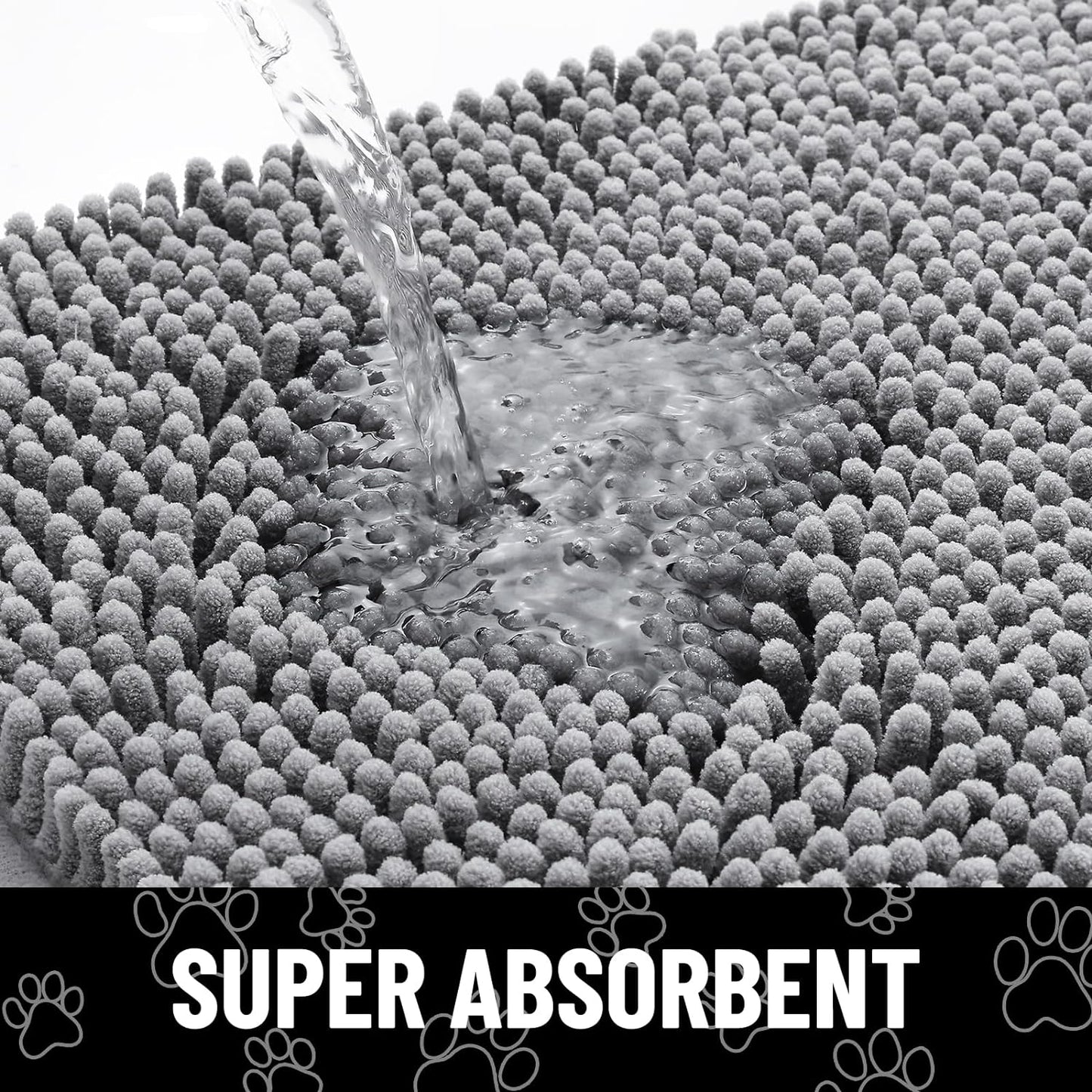Smiry Dog Door Mat for Muddy Paws, Absorbent Dirt Trapper Non Slip Quick Dry Washable Chenille Mat for Mud Dogs, Entry Rug for Indoor and Outdoor (32x44 Inches, Grey)