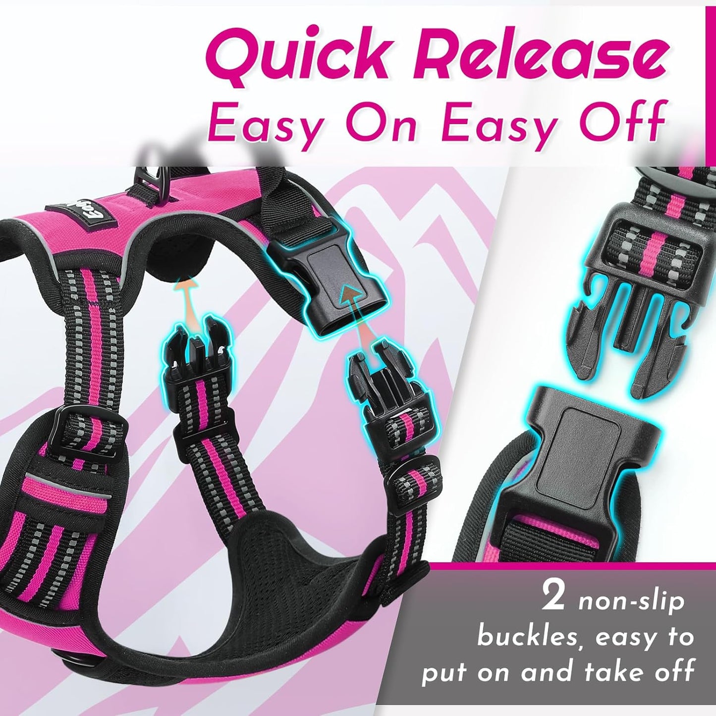 Eagloo Dog Harness for Large Dogs, No Pull Service Vest with Reflective Strips and Control Handle, Adjustable and Comfortable for Easy Walking, No Choke Pet Harness with 2 Metal Rings, Rose Red, L