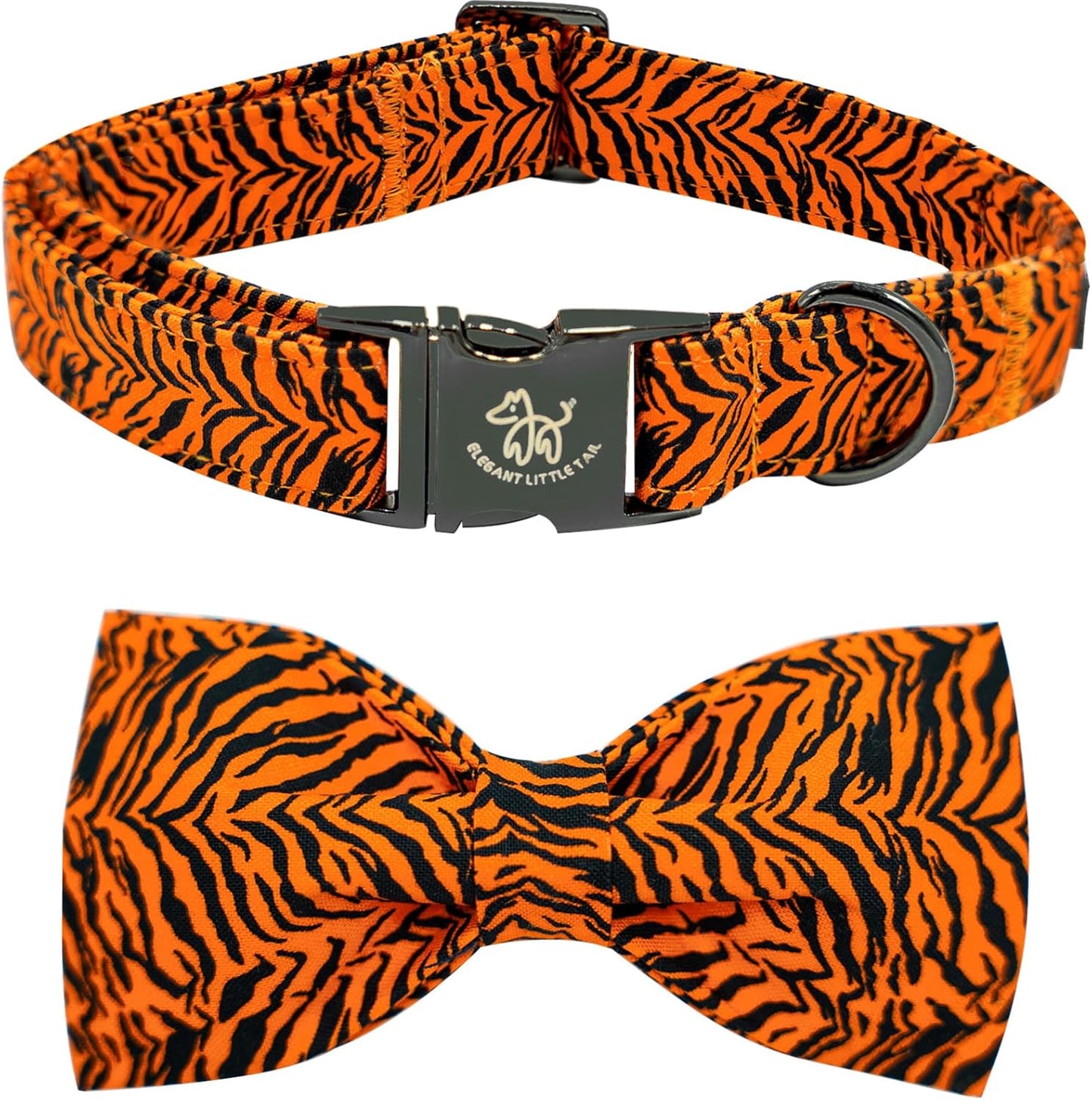 Elegant little tail Dog Collar, Tiger Print Pet Collar Fashion Boy Dog Collars Durable Metal Buckle Dog Collars Cotton Pet Adjustable Dog Collars for Small Puppy