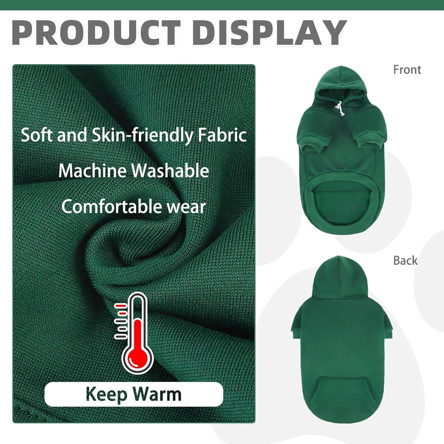 KOOLTAIL Basic Dog Hoodie - Soft & Warm Dog Hoodie Sweater with Leash Hole and Pocket, Dog Winter Coat, Cold Weather Clothes Sweatshirt for Small Medium Large Dogs Puppy Cat Boys Girls Green XL/XXL