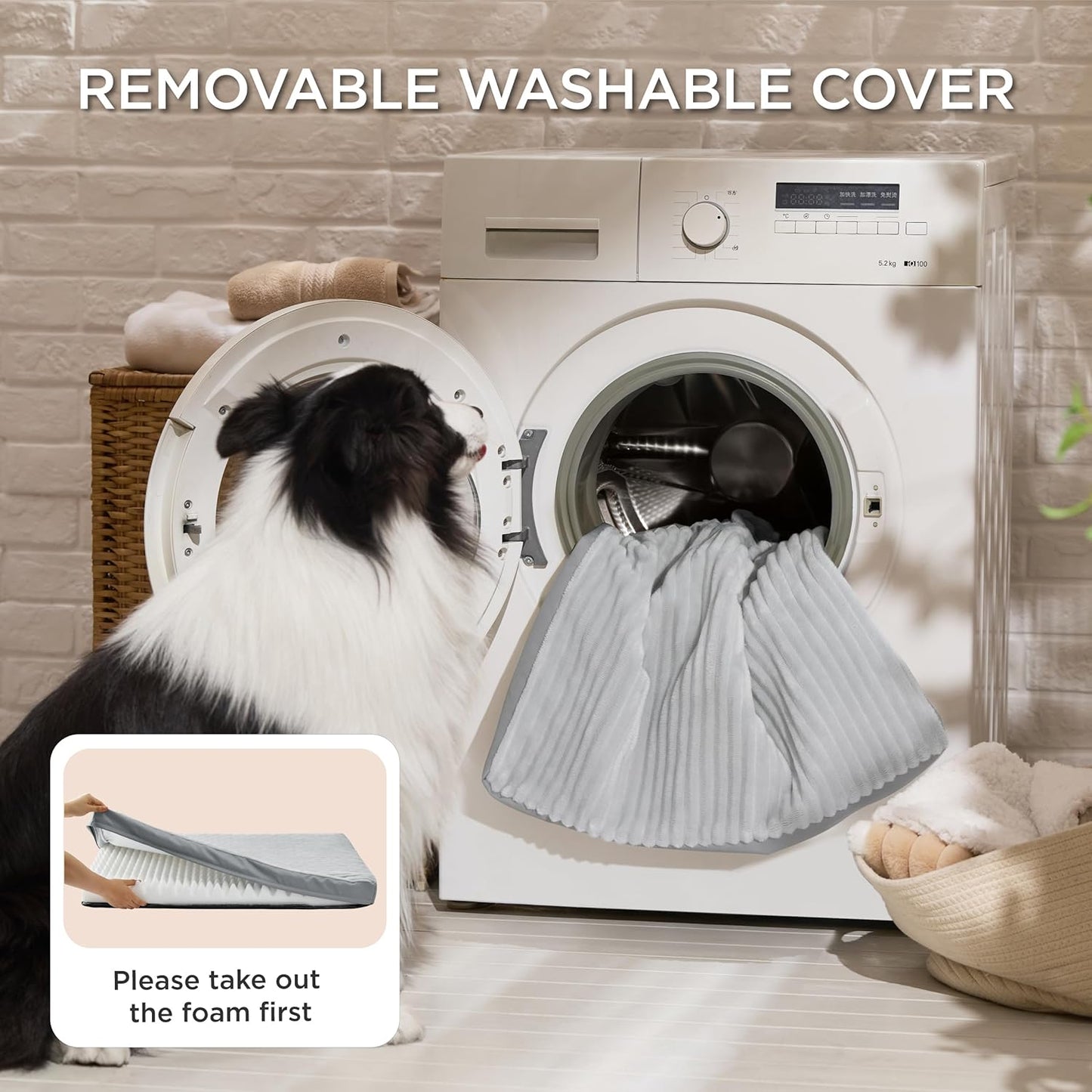 Bedsure XL Dog Bed for Crate - Large Orthopedic Pet Beds with Removable Machine Washable Cover, Egg Crate Foam Puppy Pad, Suitable for Pet Up to 80 lbs, 41"x27"