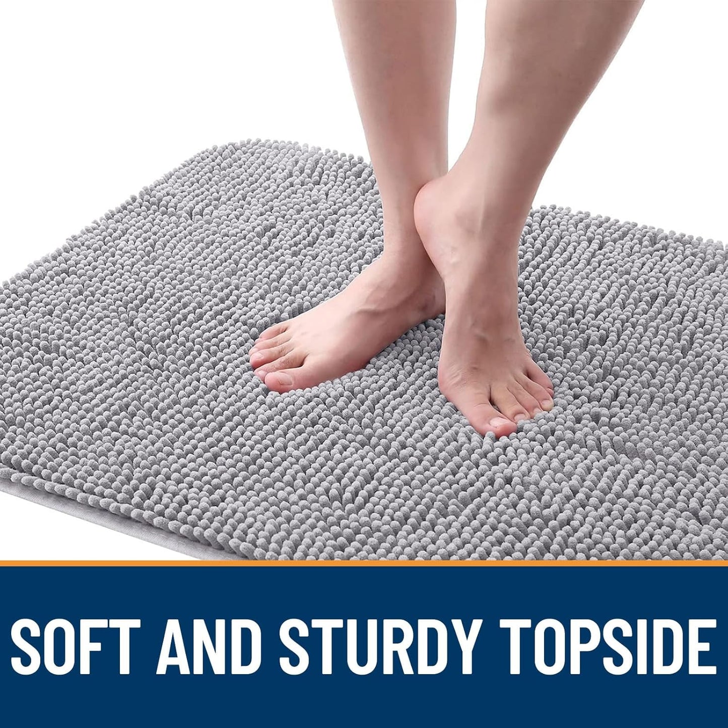 OLANLY Dog Door Mat for Muddy Paws 47x17, Absorbs Moisture and Dirt, Absorbent Non-Slip Washable Doormat, Quick Dry Chenille Mud Mat for Dogs, Entry Indoor Entryway Carpet for Inside Floor, Light Grey