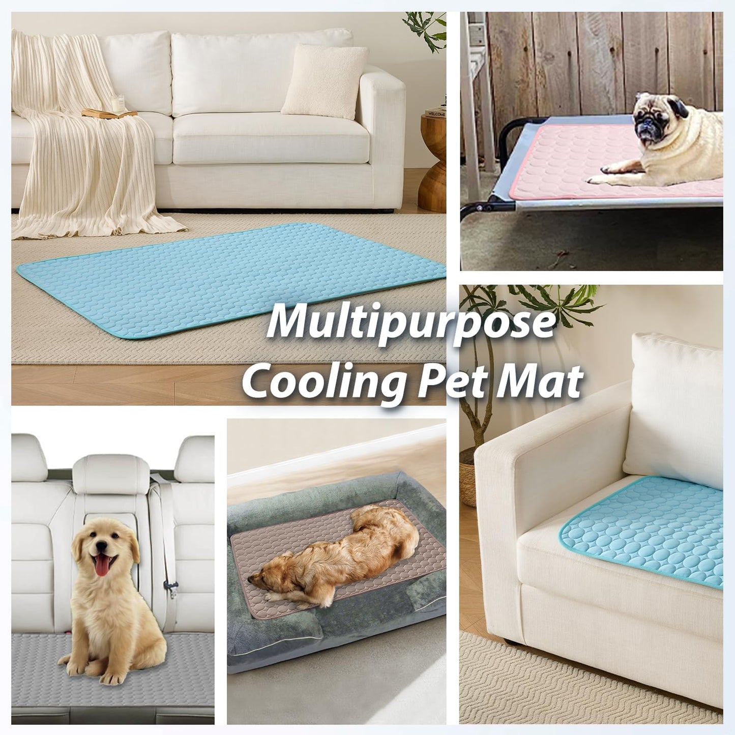 MICROCOSMOS Summer Cooling Mat & Sleeping Pad- Water Absorption Top, Materials Safe, Easy Carry, EZ Clean. Keep Cooling for Pets, Kids and Adults.(Dark Blue, 48" x48")