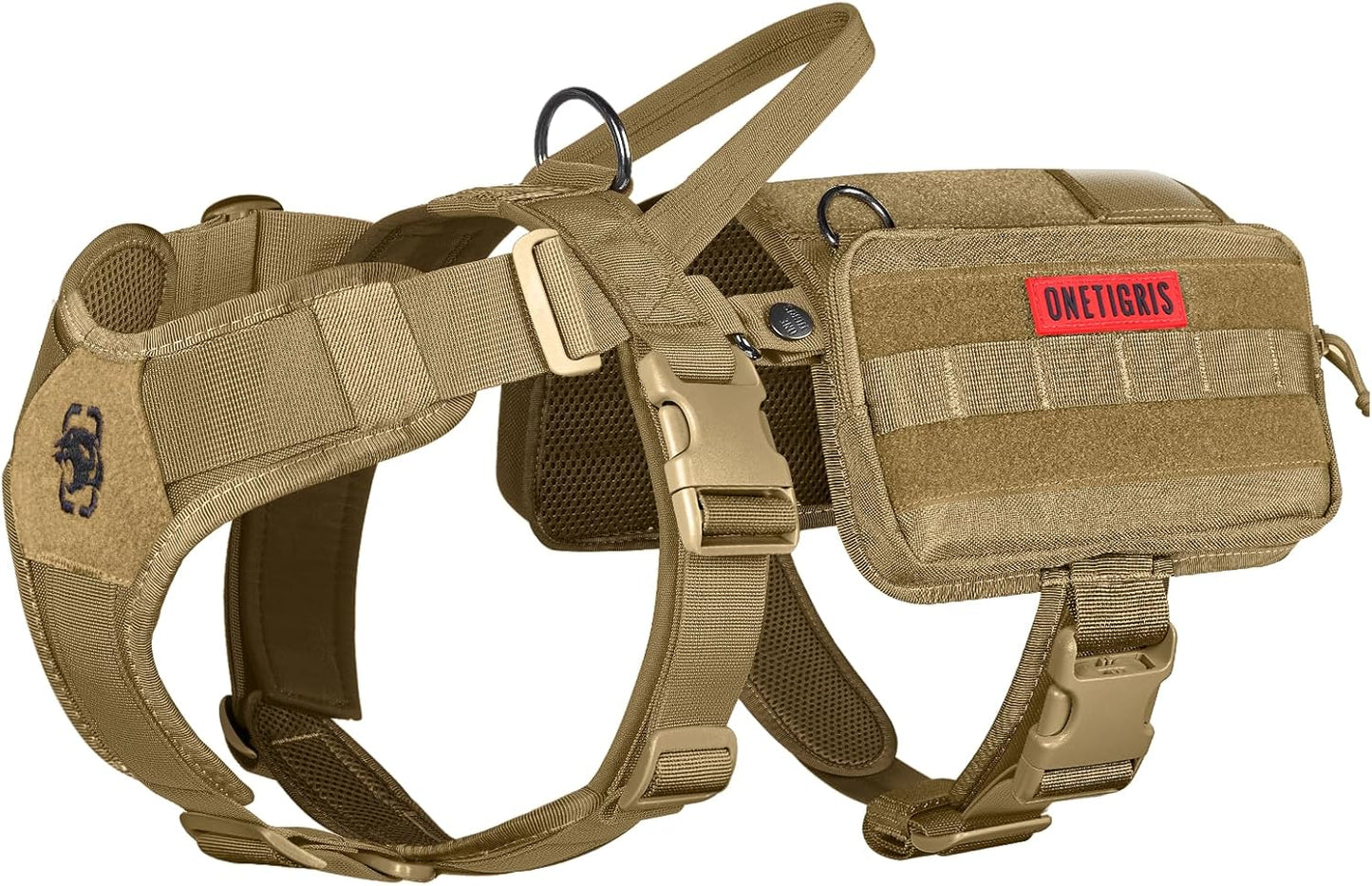 OneTigris Service Dog Vest Harness, Service Dog Cape Guardian Dog Backpack Harness with Pouches Dog Saddle Bag for Small Medium and Large Dogs (Brown, M)