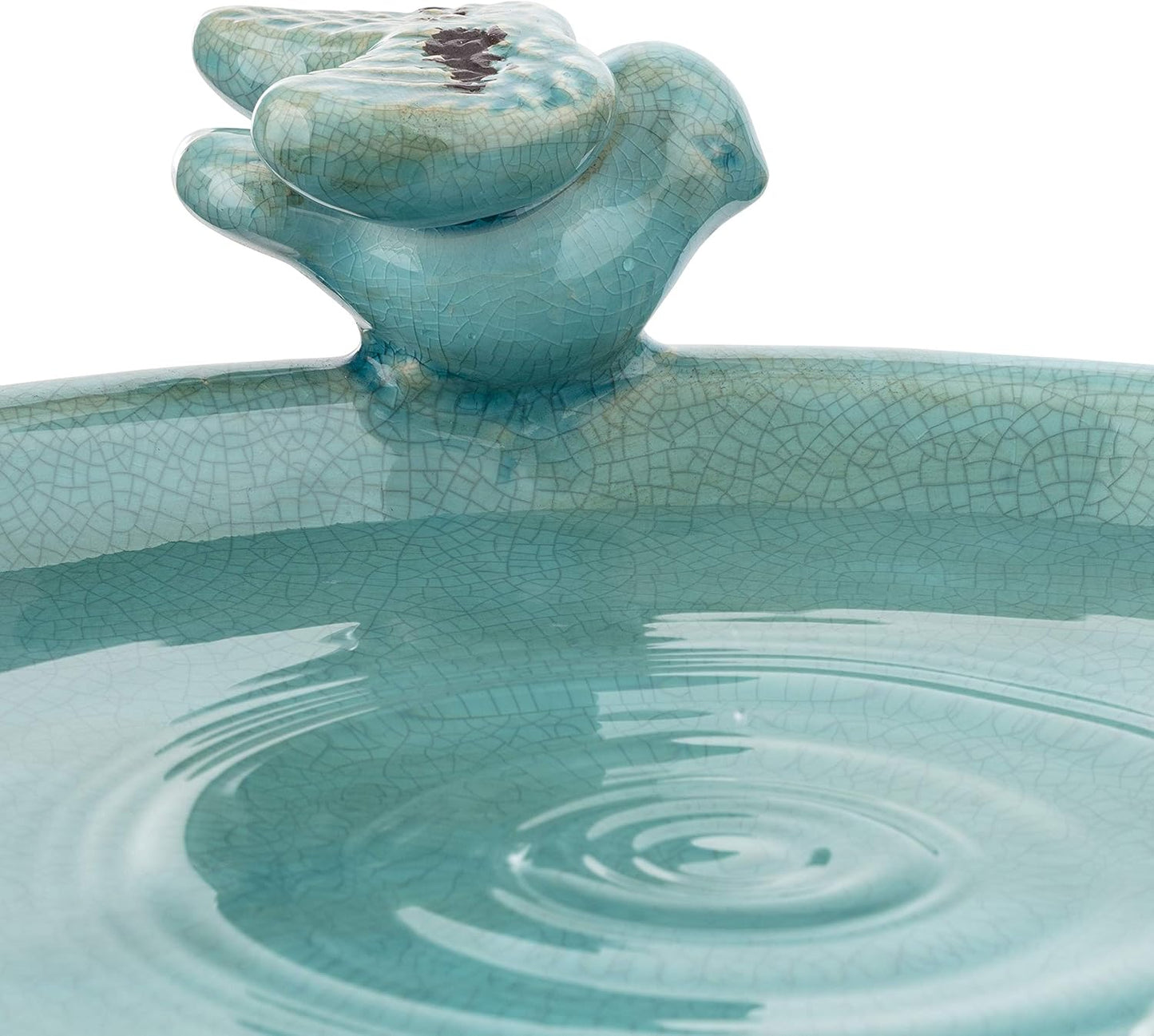 Alpine Corporation 25" Tall Outdoor Ceramic Antique Pedestal Birdbath with 2 Bird Figurines, Turquoise