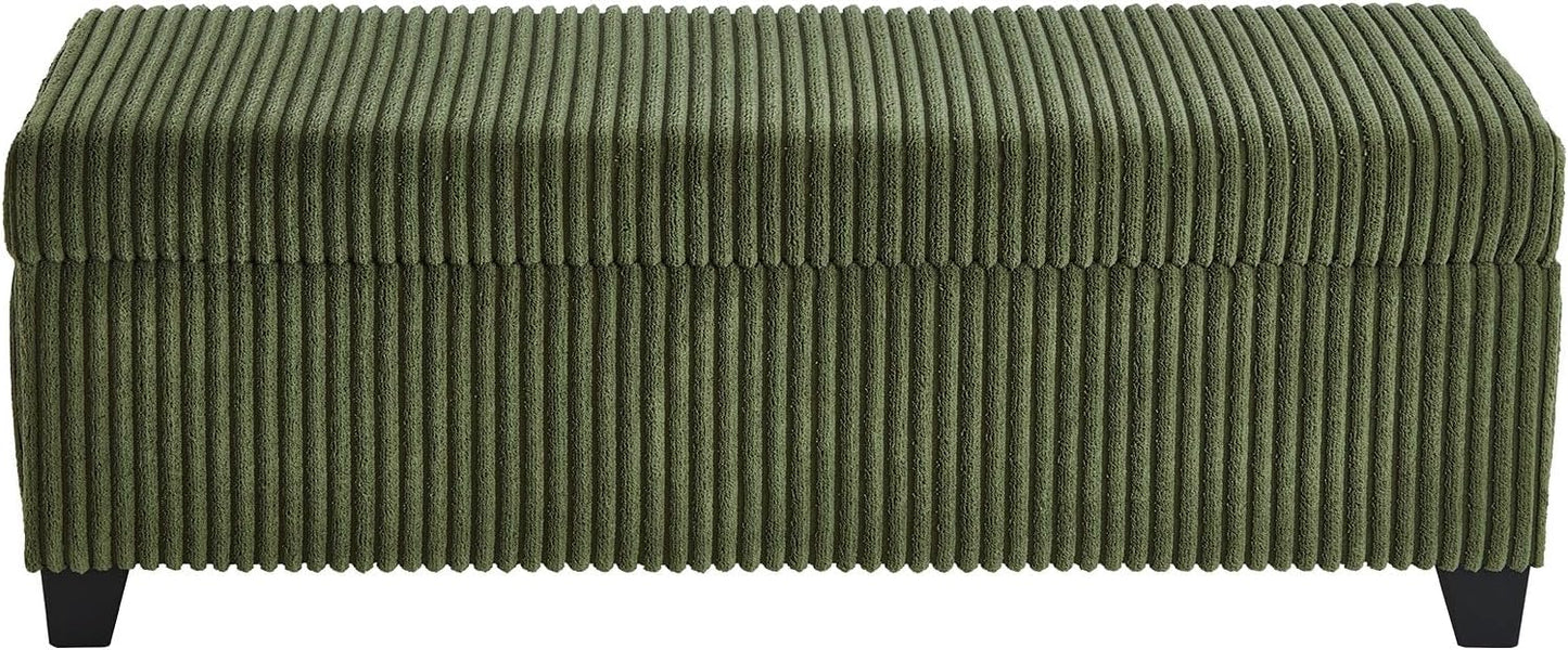 48" Green Ottoman with Storage, Corduroy Storage Ottoman Bench for Bedroom, End of Bed Bench with Safety Hinge for Living Room, Entryway